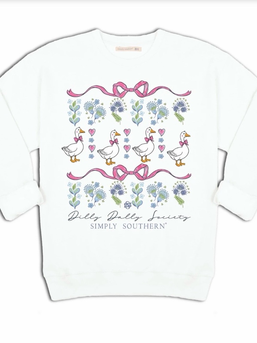 Simply Southern White Crewneck with Pink Bow & Floral Goose Motif - Picture 2 of 2
